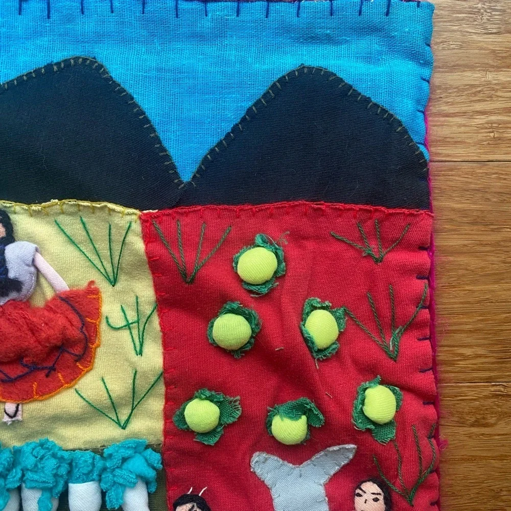 Vintage Peruvian handmade arpillera folk art wall Tapestry 19x16